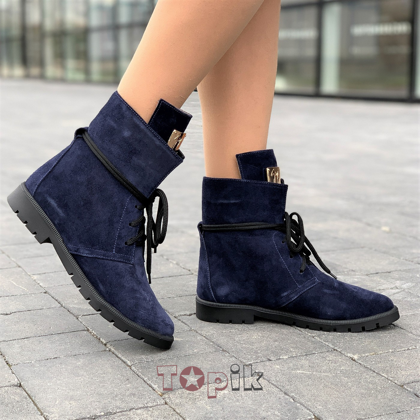 

Ботинки женские Fxclusive - shоes Синие замшевые зимние на шнурках 37р Код 1642
