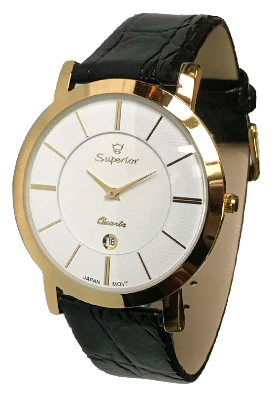 

Мужские часы Superior классические, календарь (5300 gold white)