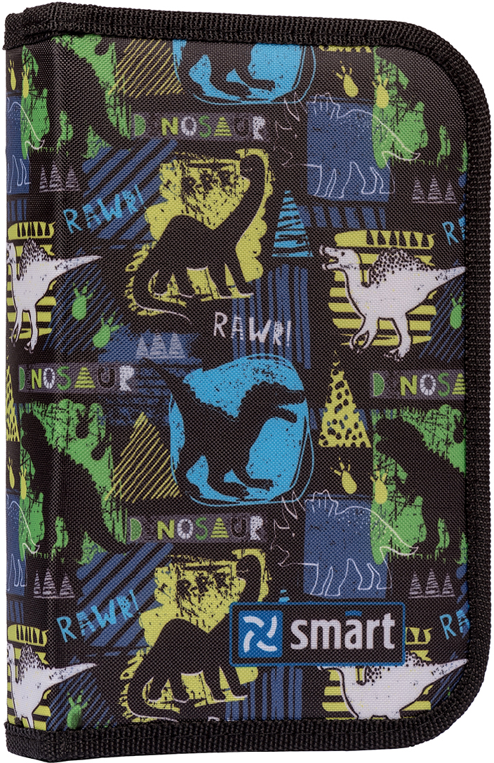 

Пенал твердый Smart одинарный с двумя клапанами HP-04 Dino world черный (532570)