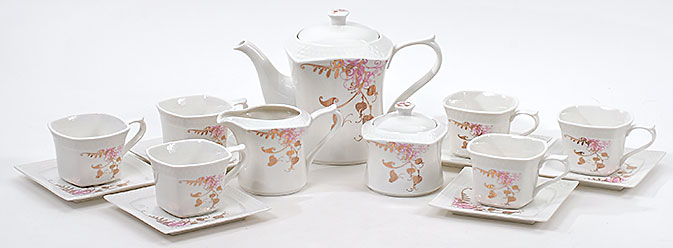 

Набор 15 предметов Bon 384-B21: 6 чашек + 6 блюдец + чайник + молочник + сахарница