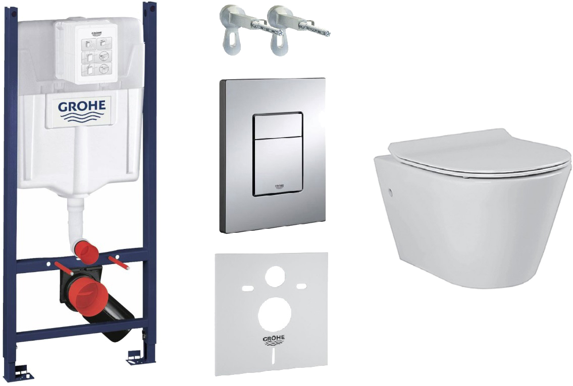 

Инсталляция GROHE Rapid SL 3873200A c панелью смыва Skate Cosmopolitan хром + унитаз PRIMERA Topic 8320020 Rimless с сиденьем Soft Close дюропласт