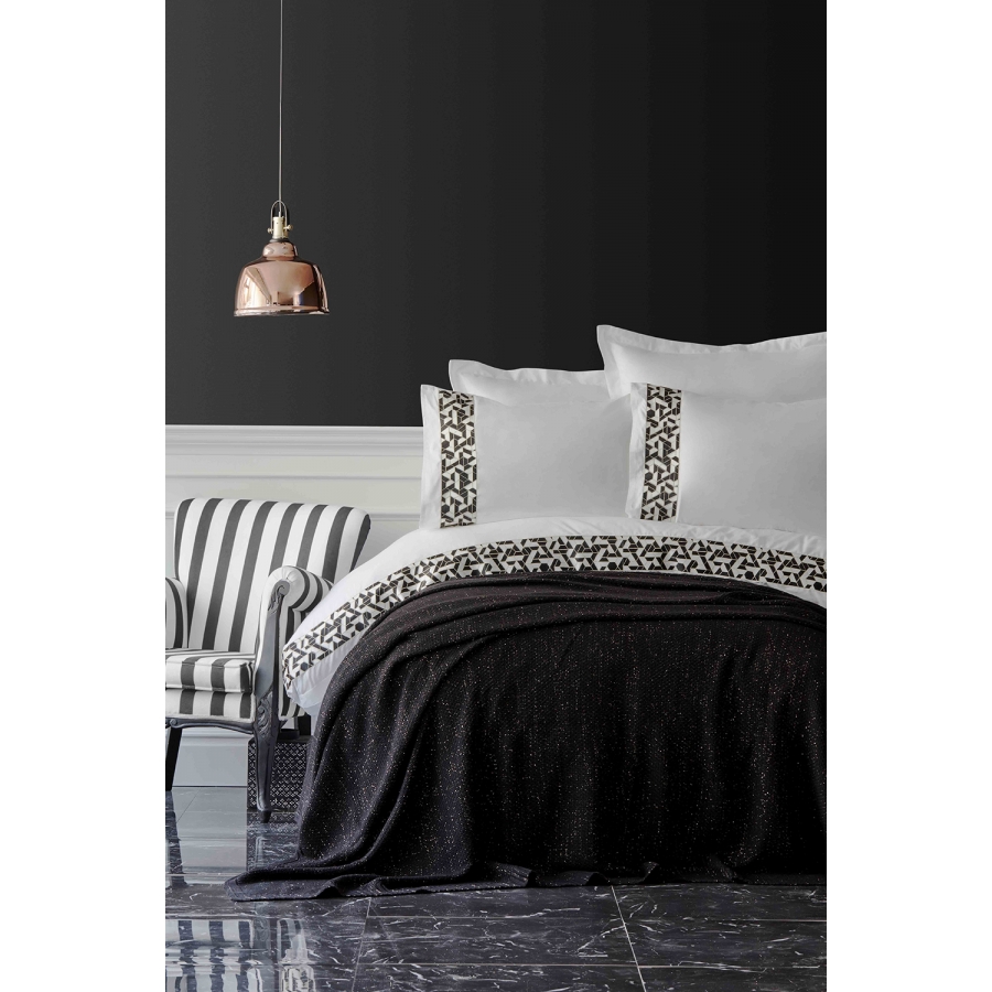 

Набор постельное белье с пледом Karaca Home - Blaze siyah черный евро