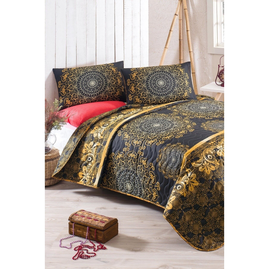 

Покрывало стеганное с наволочками Eponj Home - Sehri-Ala gold золотой 200*220 (svt-2000022282277)