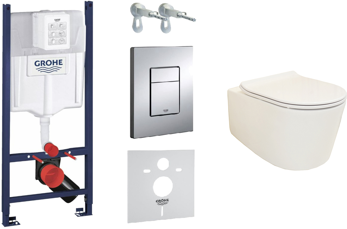 

Инсталляция GROHE Rapid SL 3873200A c панелью смыва Skate Cosmopolitan хром + унитаз PRIMERA Grand Clean Pro 8320022 Rimless с сиденьем Soft Close дюропласт