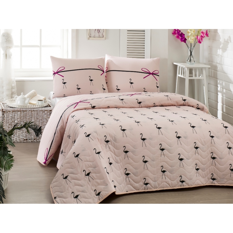 

Покрывало стеганное с наволочкой Eponj Home - Flamingo Pudra 160*220