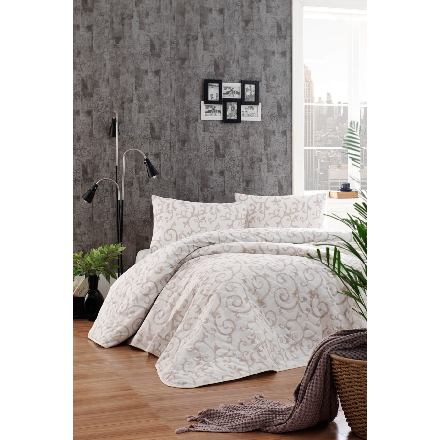 

Покрывало стеганное с наволочками Eponj Home - Merle krem кремовый 200*220 (svt-2000022282246)