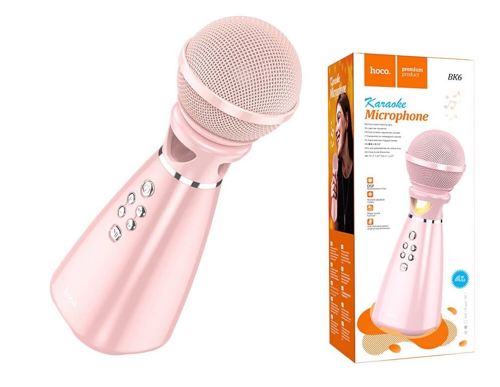 

Караоке микрофон Hoco Hi-song K song microphone Bluetooth 5.0 pink