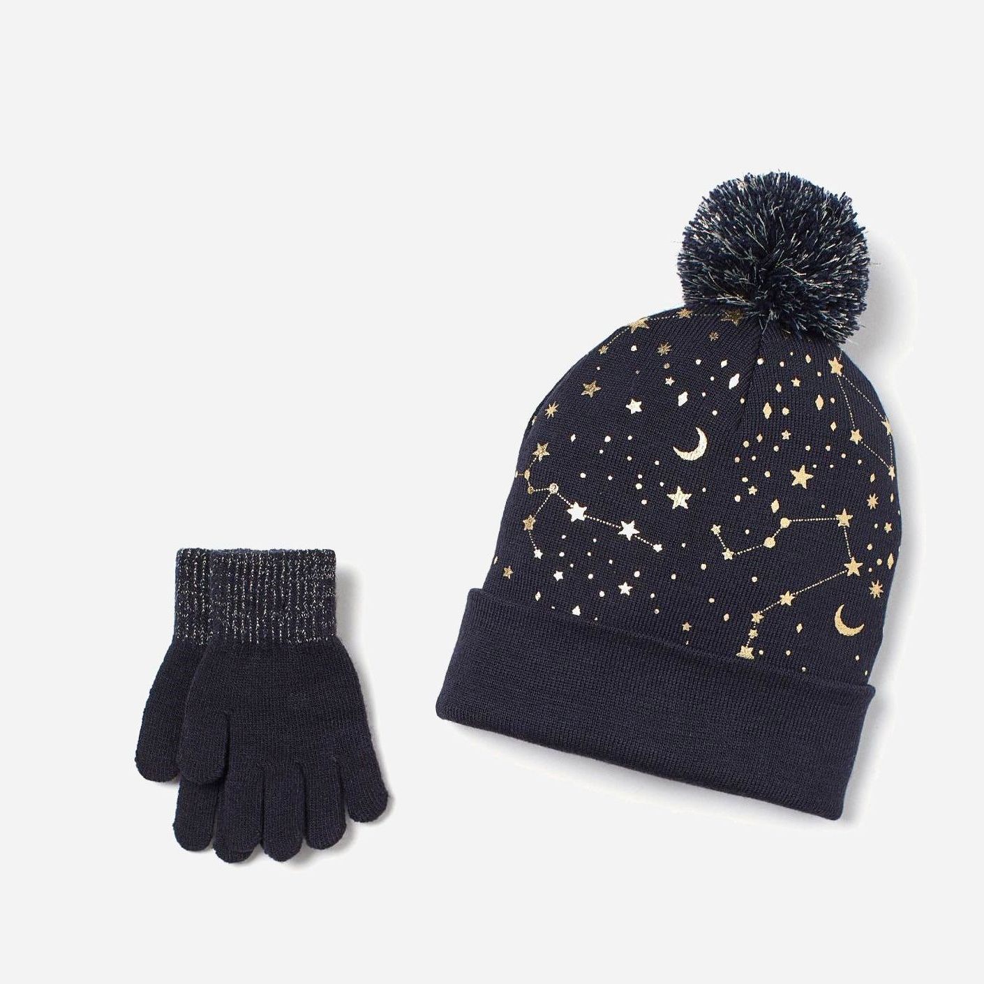 

Зимний комплект (шапка + перчатки) H&M 1708-8794032 52-54 см Темно-синий/Звезды
