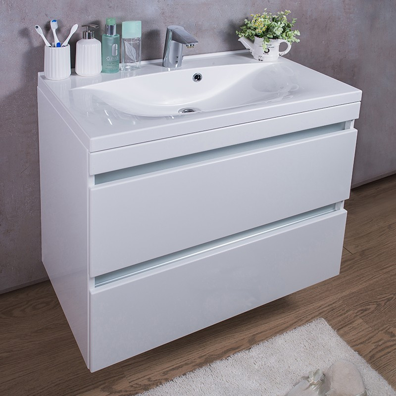 

Тумба Fancy Marble Borneo подвесная белая с умывальником Yonna 80 см