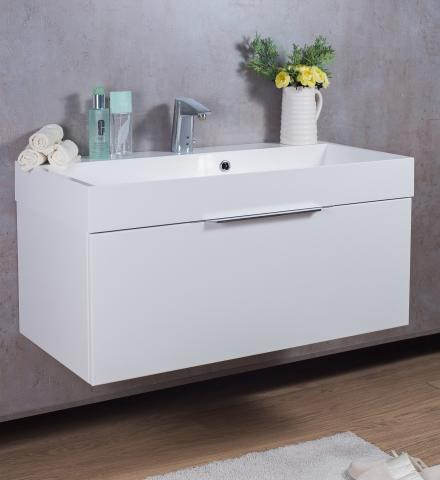 

Тумба Fancy Marble Bermuda 1 подвесная белая с умывальником Ashley 90 см