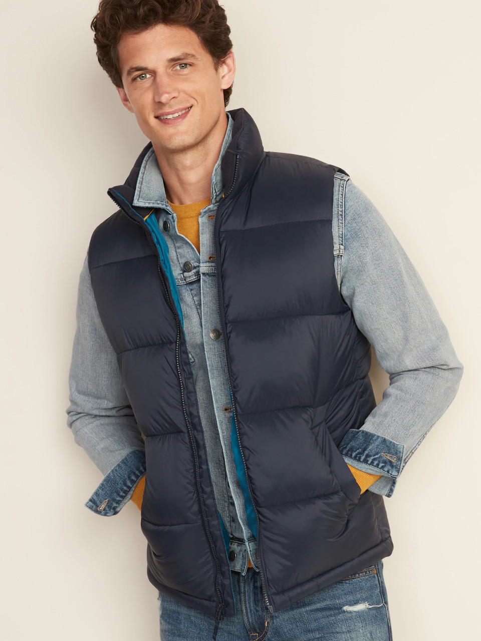 

Синяя дутая теплая жилетка Old Navy безрукавка art270758 (размер XS)