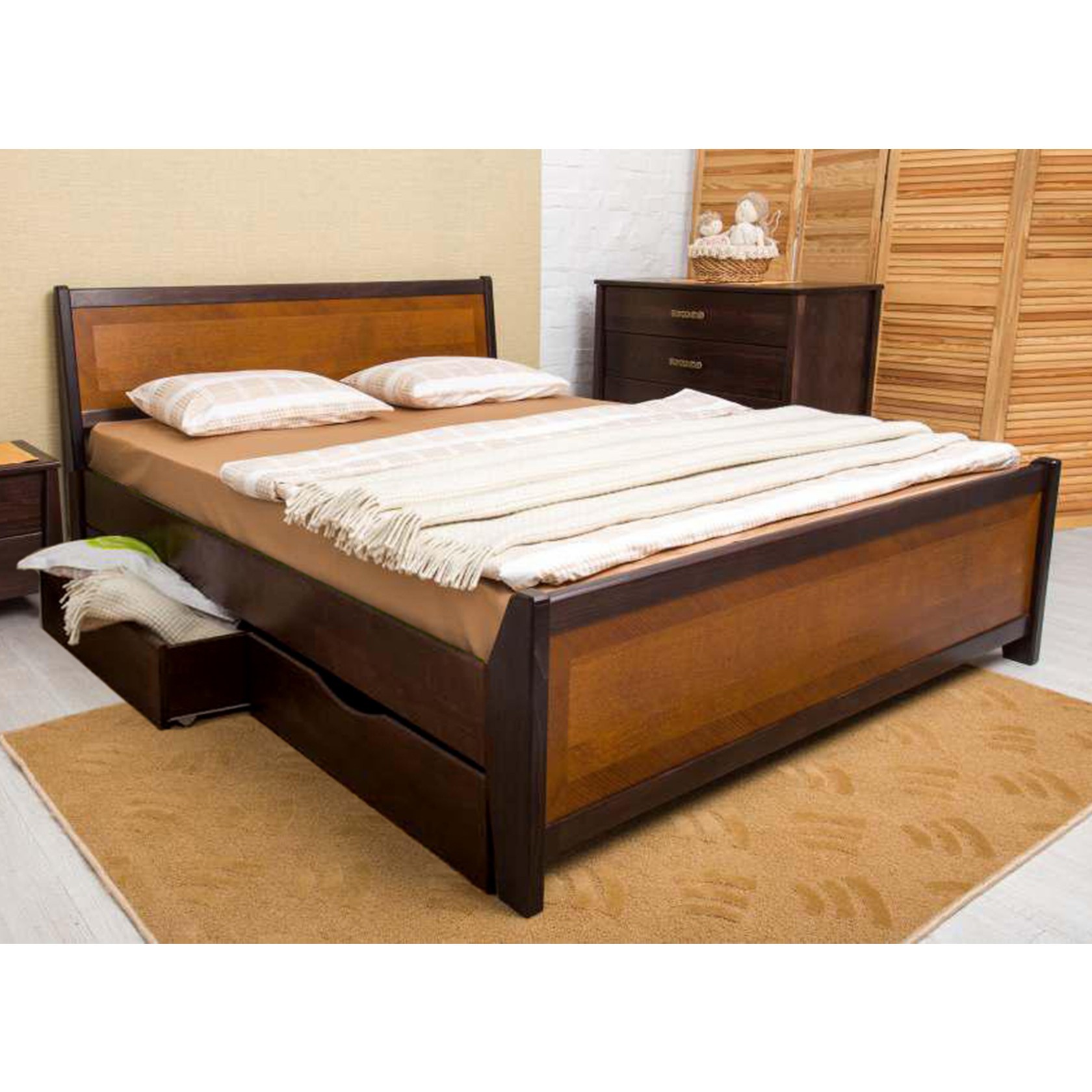

Кровать Сити с интарсией и ящиками (Олимп) Венге 140х200 см 121121_02