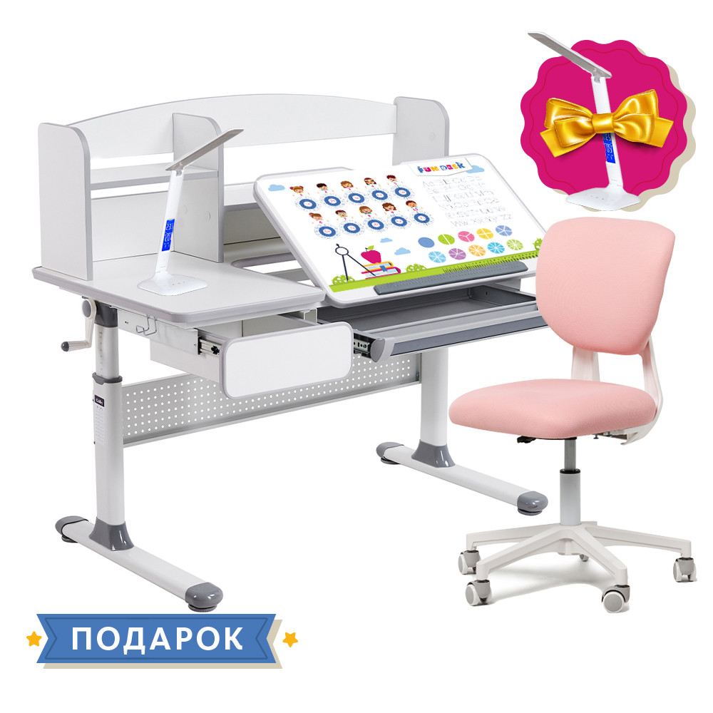 

Комплект парта для школьников Cubby Rimu Grey + эргономичное кресло Fundesk Buono Pink
