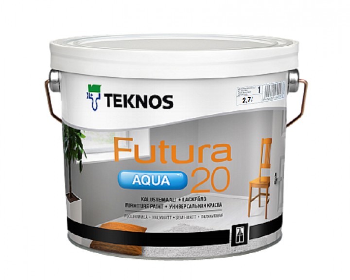 

Краска Teknos FUTURA AQUA 20 ( Текнос ФУТУРА АКВА 20 ) 2.7 л полуматовая, водоразбавляемая, для дерева и металла