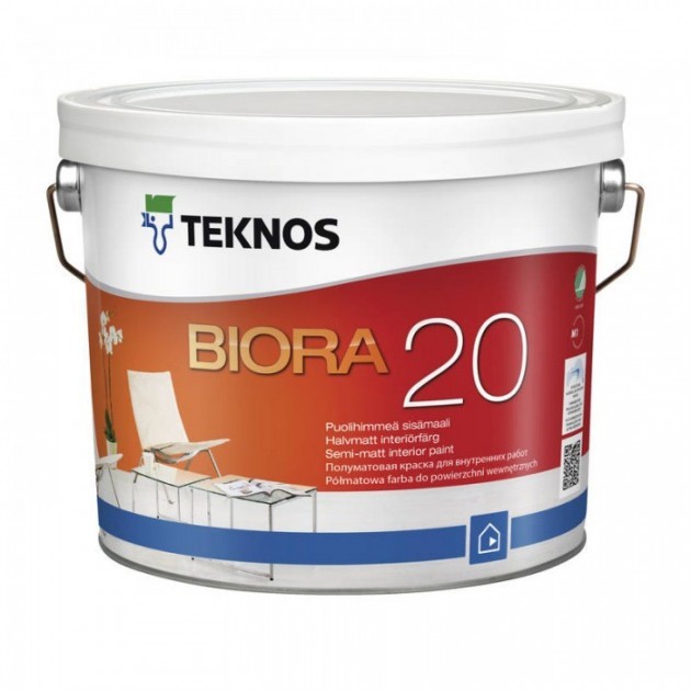 

Краска Teknos BIORA 20 ( Текнос БИОРА 20 ) 0.9 л экологичная (допуск М1), водоразбавляемая, износостойкая, полуматовая, для интерьера