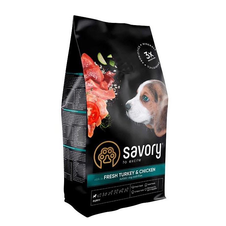 

Сухой корм для щенков Savory Puppy Fresh Turkey & Chicken со свежим мясом индейки и курицы 12 кг