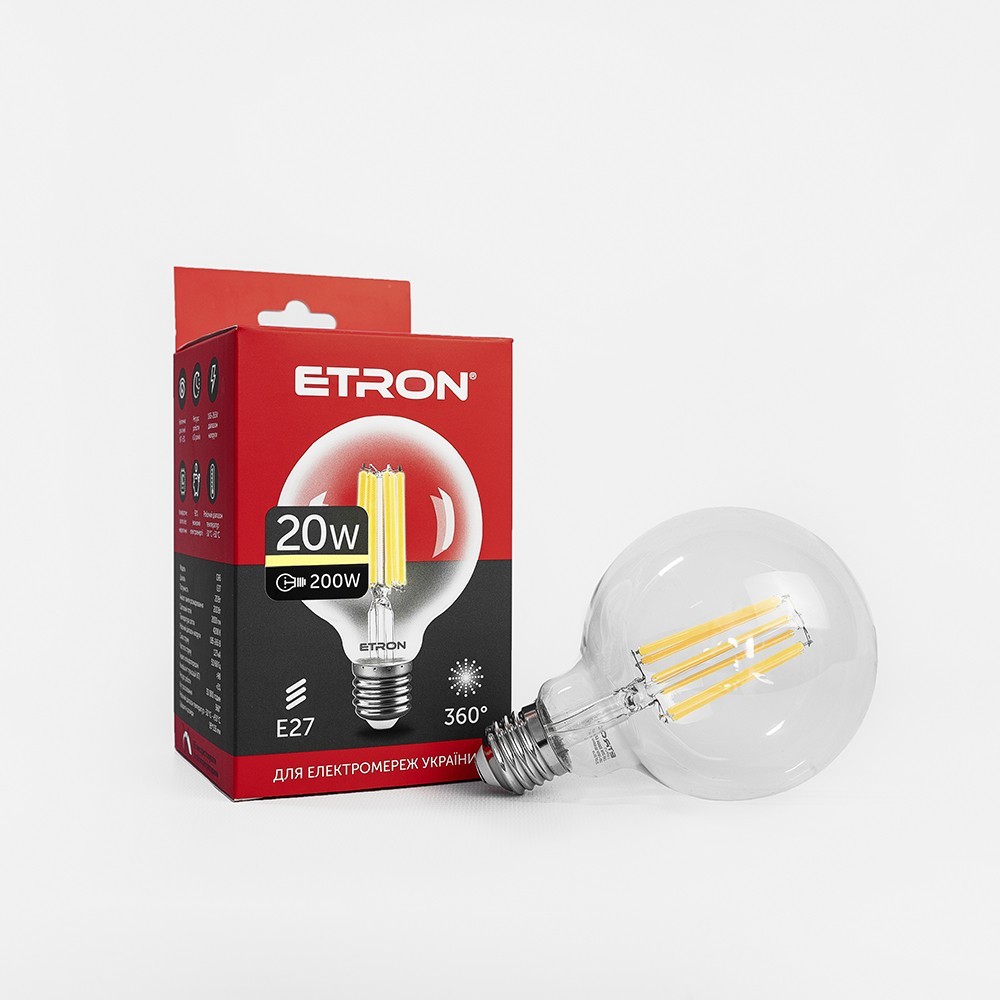 

LED лампа ETRON Filament 1-EFP-171 G95 E27 20W 3000K clear glass