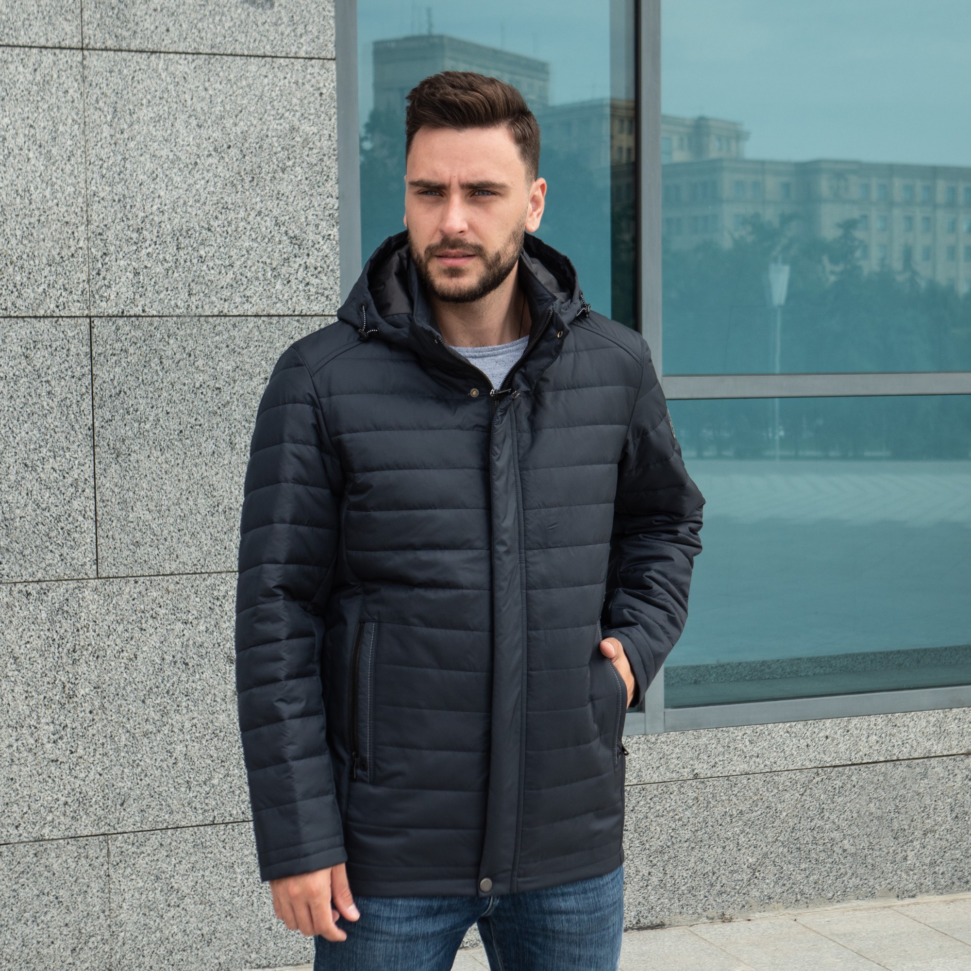 

Осенняя мужская куртка большого размера UF-Fashion 55 - дв 58 темно-синий