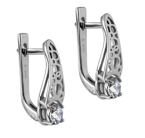 

Серебряные серьги на английской застежке с камнями Swarovski Лаура 2858 Белые