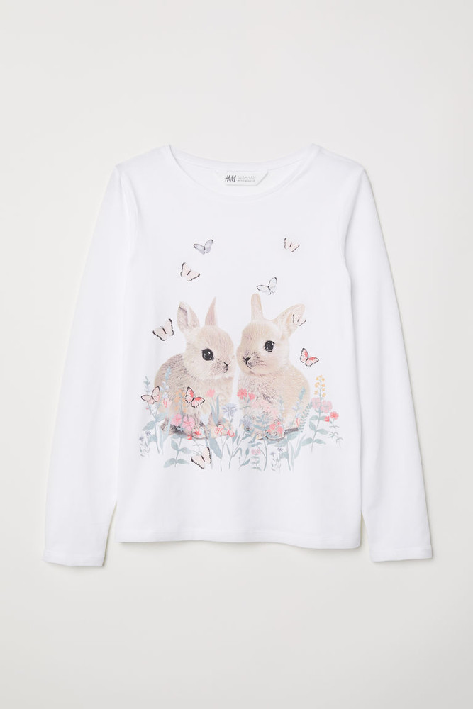 

Футболка с длинными рукавами H&M с принтом Кролики 122-128 см Белый 0565200/033