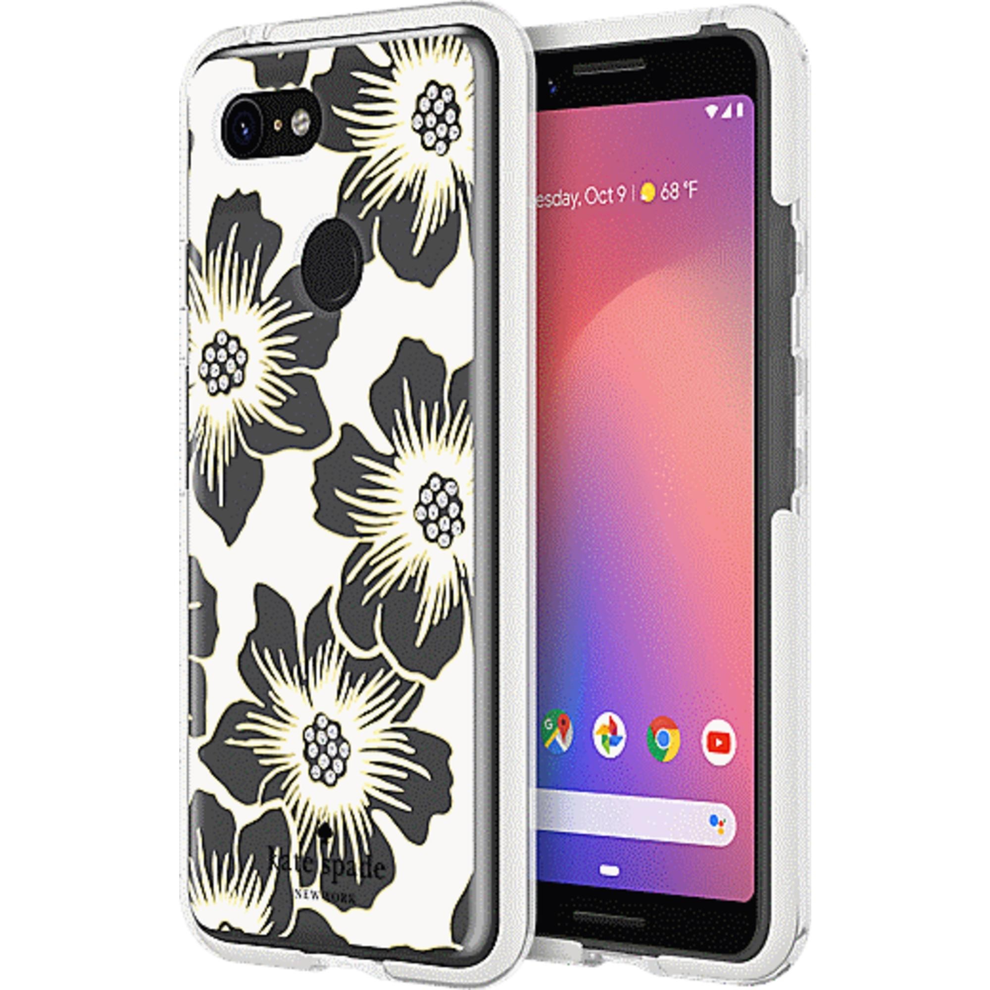 

Противоударный защитный чехол бампер накладка kate spade Defensive Hardshell Case для Google Pixel 3 - Reverse Hollyhock Floral Clear/Cream with Stones