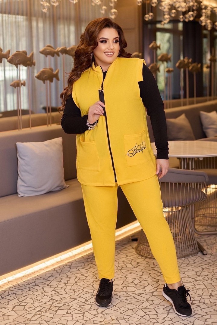 

Костюм брючный женский прогулочный тройка двухнить Miss Podium Желтый, Костюм брючный женский прогулочный тройка двухнить Miss Podium Желтый 58