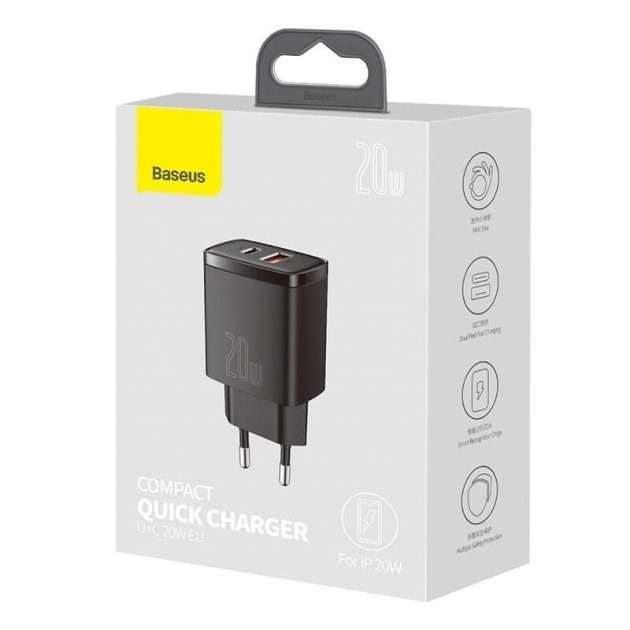 

Зарядное устройство Baseus Compact 20W, 3А USB/Type-C black