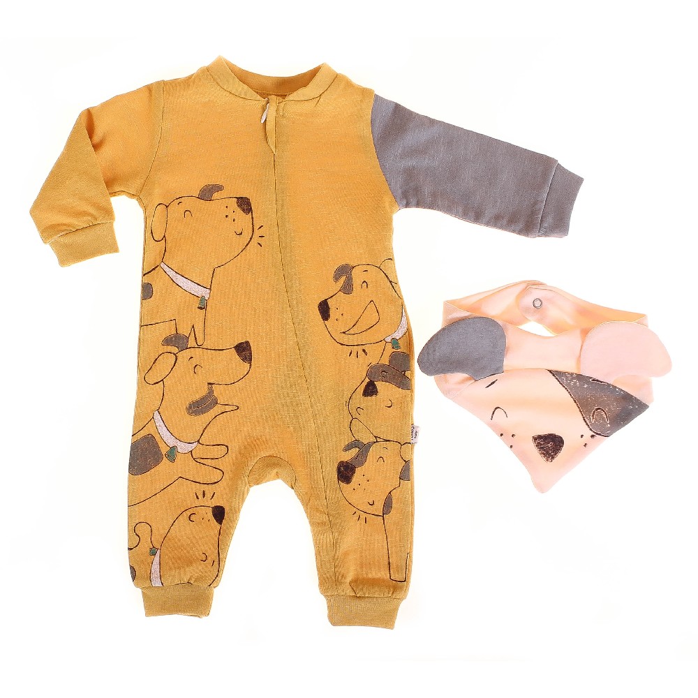 

Комбинезон-чоловічок + Слинявчик для мальчика TONGS 2941-D 56 см желтый (1139052)