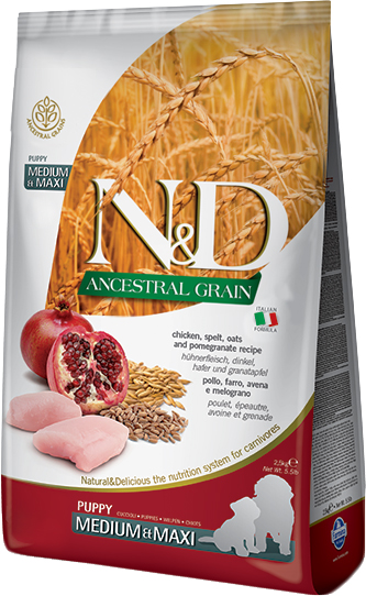 

Низкозерновой сухой корм Farmina для щенков средних и крупных пород с курицей и гранатом 12 кг