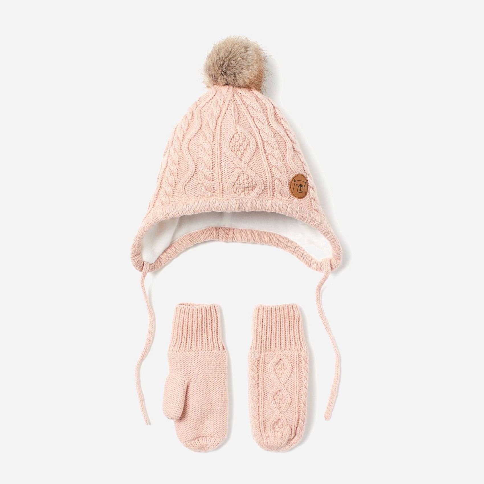 

Демисезонный комплект (шапка + варежки) H&M 1708-8583062 46-48 см Светло-розовый