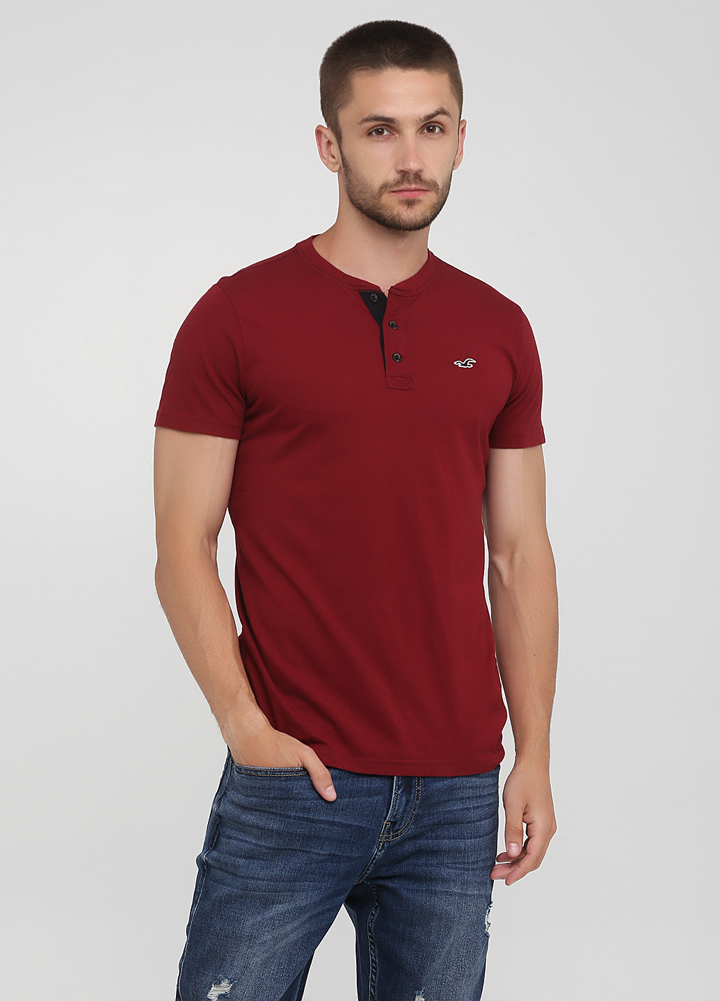 

Бордовая футболка - мужская футболка Hollister HC8608M  Бордовый, Бордовая футболка - мужская футболка Hollister HC8608M S Бордовый