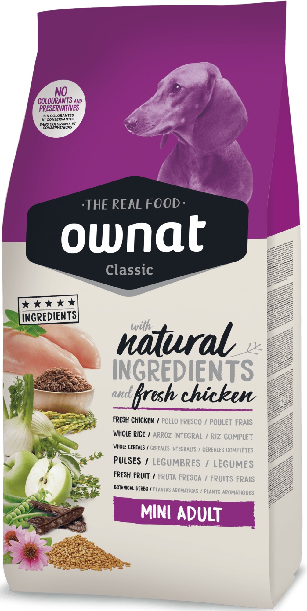 

Сухой корм для собак Ownat Classic Mini Adult (Dog) 1.5 кг— корм для взрослых собак малых и миниатюрных пород с Курочкой