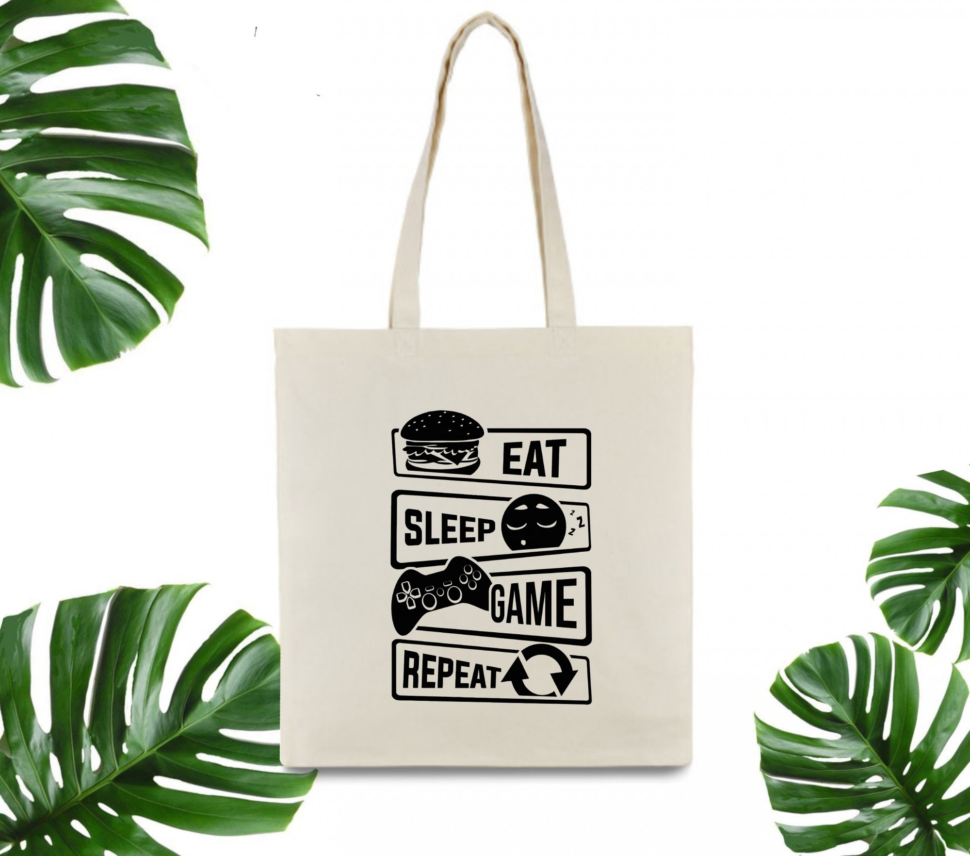 

Эко сумка шоппер Eat Sleep Game Repeat 37 х 41 см бежевая