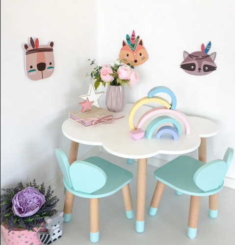 

Детский стол Облако и 2 стульчика KidsBunkBed Мышка цвет белый мятный