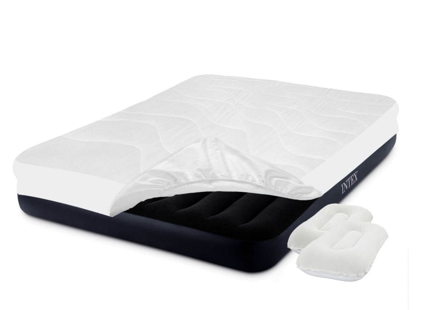 

Двухместный надувной матрас с насосом Intex Pillow наматрасник Черный 152x203x25 см (IP-173374)
