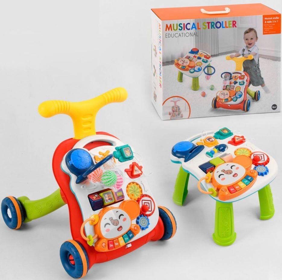 

Каталка 3в1, детская, столик, подвеска, баскетбол, пианино N 6038 салатовая с красным