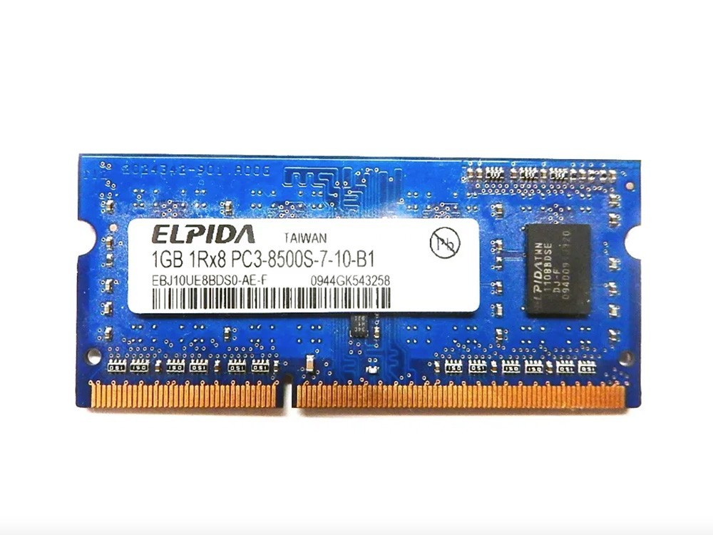 

Оперативная память ELPIDA 1GB SO-DIMM DD3 1066 MHz (PC3-8500S-7-10-B1) Б/У