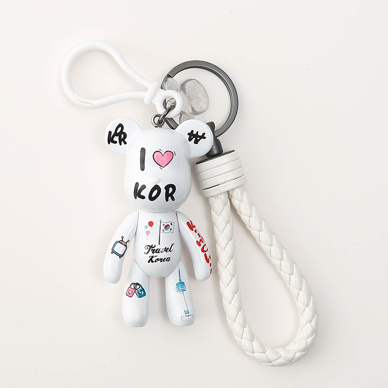 

Белый брелок (ключница) Bearbrick мишка I love Kor с ремешком