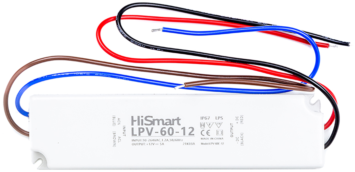 

Блок питания HiSmart 12V 5A 60W IP67 (LPV-60-12)