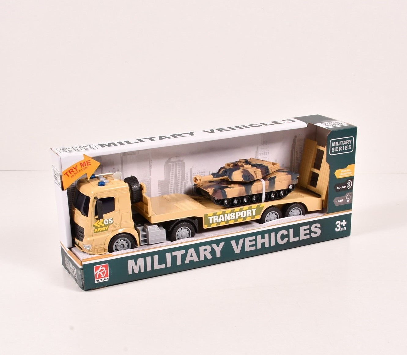 

Инерционный трейлер Автовоз с танком Военная техника BK Toys Желто-зеленый