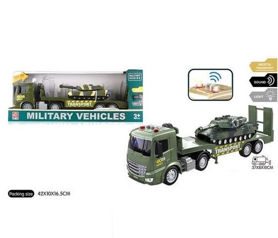 

Инерционный трейлер Автовоз с танком Военная техника BK Toys Зеленый