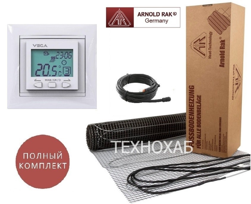 

Теплый пол Arnold Rak Standart FH/2,5 м²/450Ват/ 180Вт/м² двухжильный нагревательный мат с программируемым терморегулятором VEGA LTC 090 "PRO+"