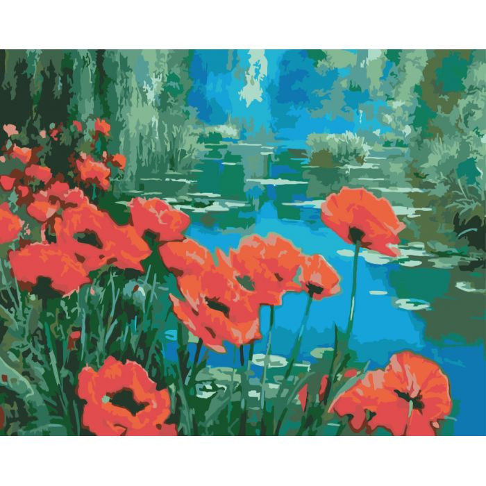 

Картина по номерам. Букеты Маки возле пруда 40х50см. KHO2056