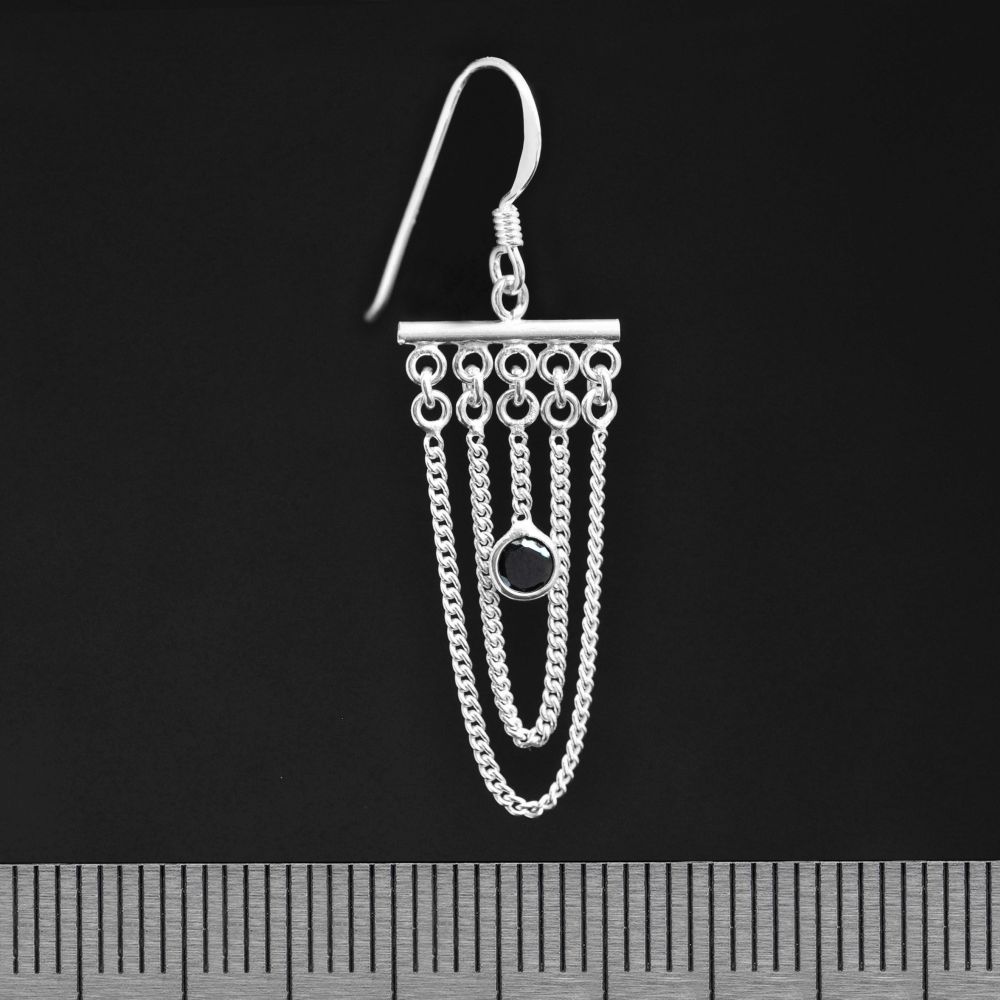 

Серьга серебряная, подвеска с цепочками и черным камнем (eas-083)