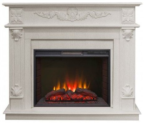 

Пристенный каминокомплект Fireplace Португалия Белый дуб эффект живого пламени со звуком и обогревом