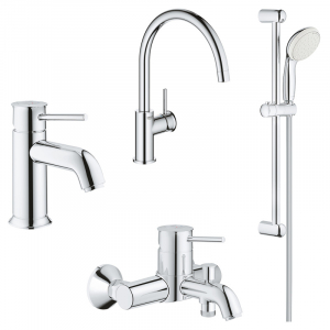 

Комплект смесителей ванна + кухня 4 в 1 BauClassic Grohe (23162+32865+27598001+31234001) ( 123869K/940223)