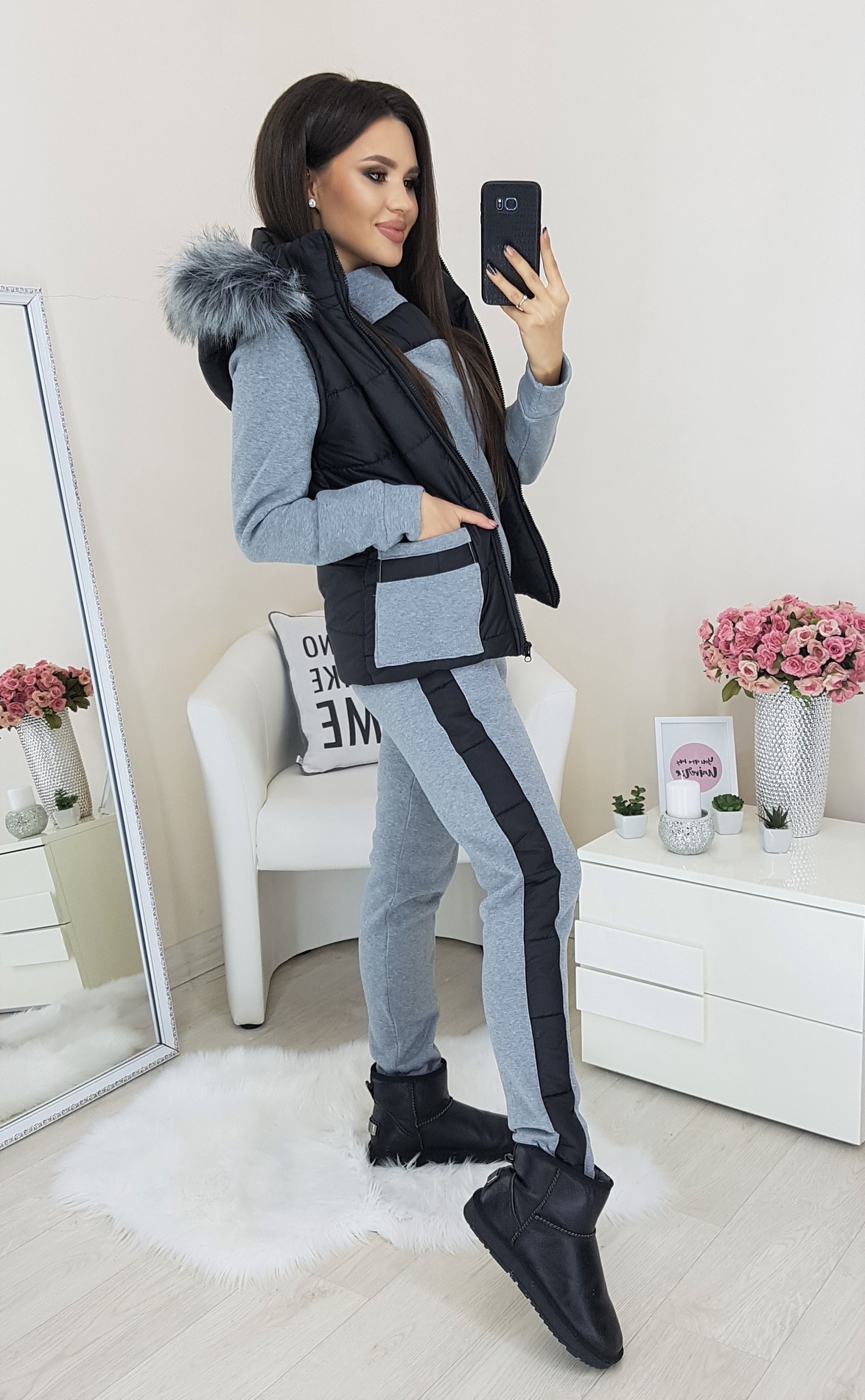 

Теплый костюм тройка YuLiYaNi серый (XXXL)