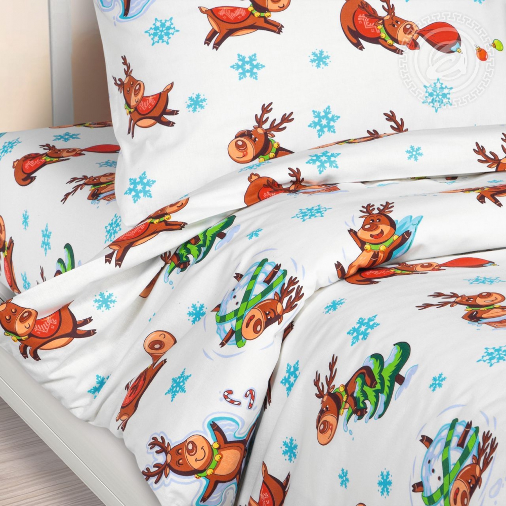 

Комплект постельного белья Komfort-tekstil Оленята, поплин (Полуторный на резинке)