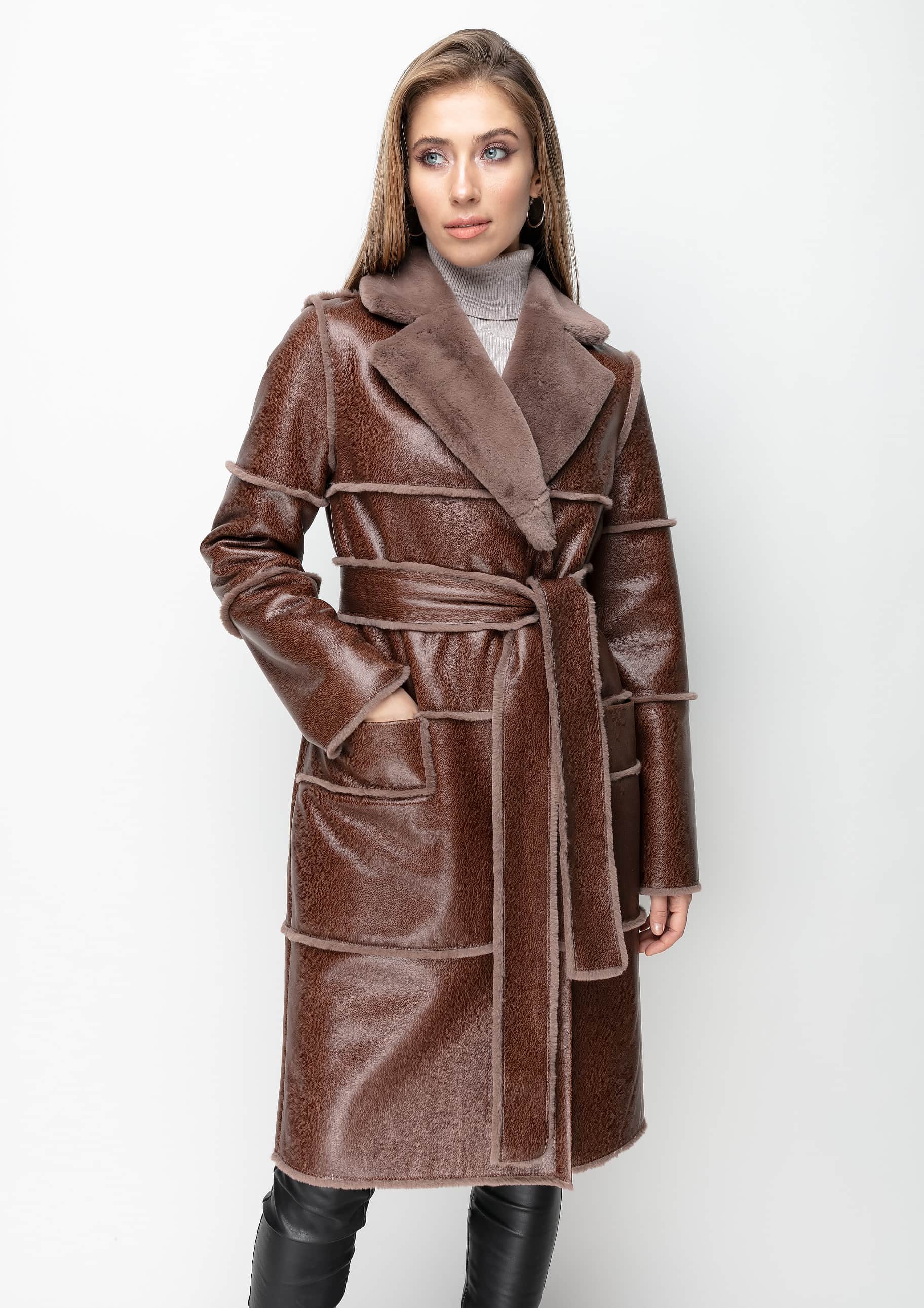 

Дубленка из экомеха Samange 1203M-D 44 Мокко/Т.Мокко