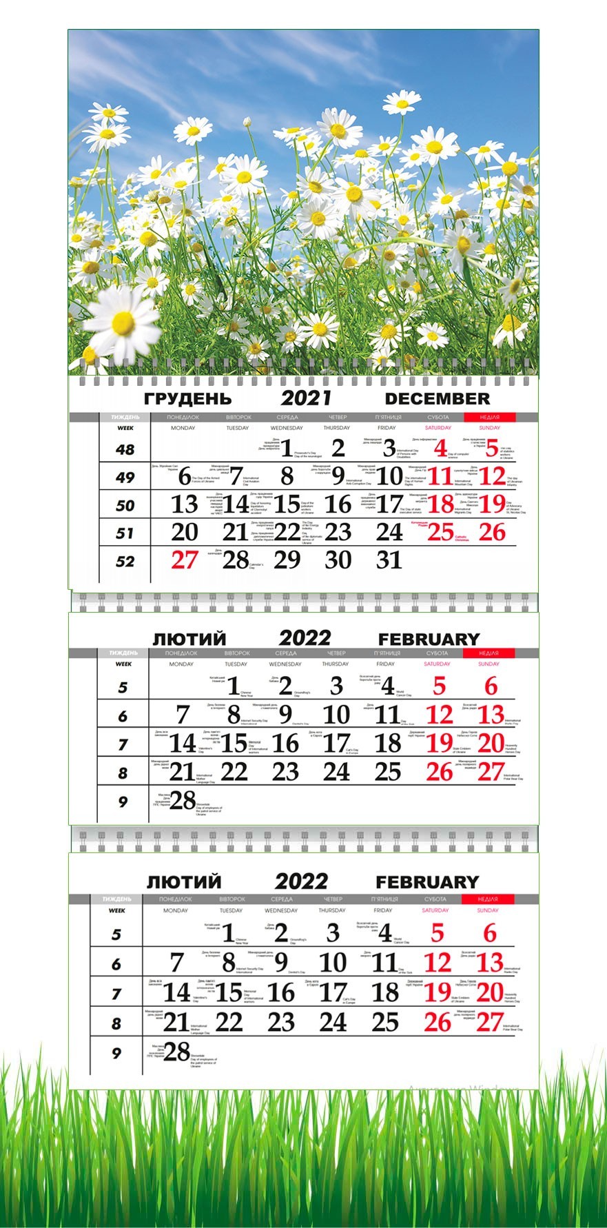 

Календарь Apriori квартальный на 2022 год Ромашки , 29,7х61 см